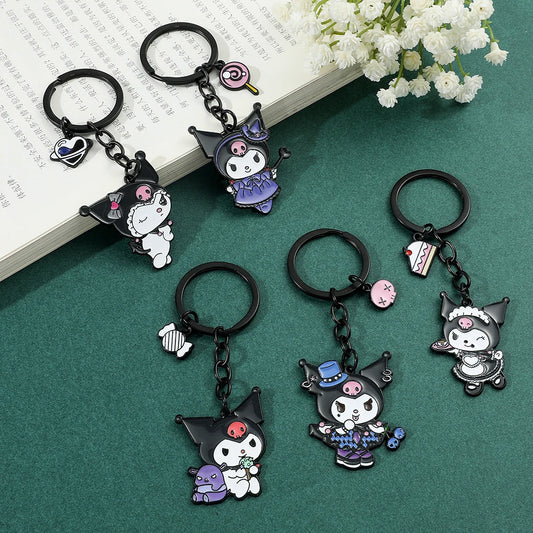 Kawaii Sanrio Keychain Plush Anime Kuromi Key Chains for Backpack Metal Key Ring for Keys Cartoon Doll Boy Girl Toy Gift