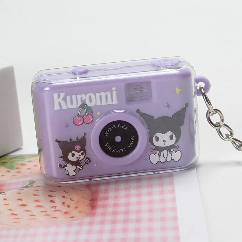 Sanrio Kawaii Keychain Cute Cartoon My Melody Kuromi Cinnamoroll Key Ring Camera Pendant LED Lighting Ornaments Jewelry Gifts