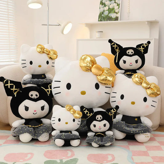 Cartoon Cute Plush Dolls Sanrioed Black Gold Kuromi Hello Kitty Plush Toy New Black Gold Kt Wedding Doll Gifts Kids Birthday