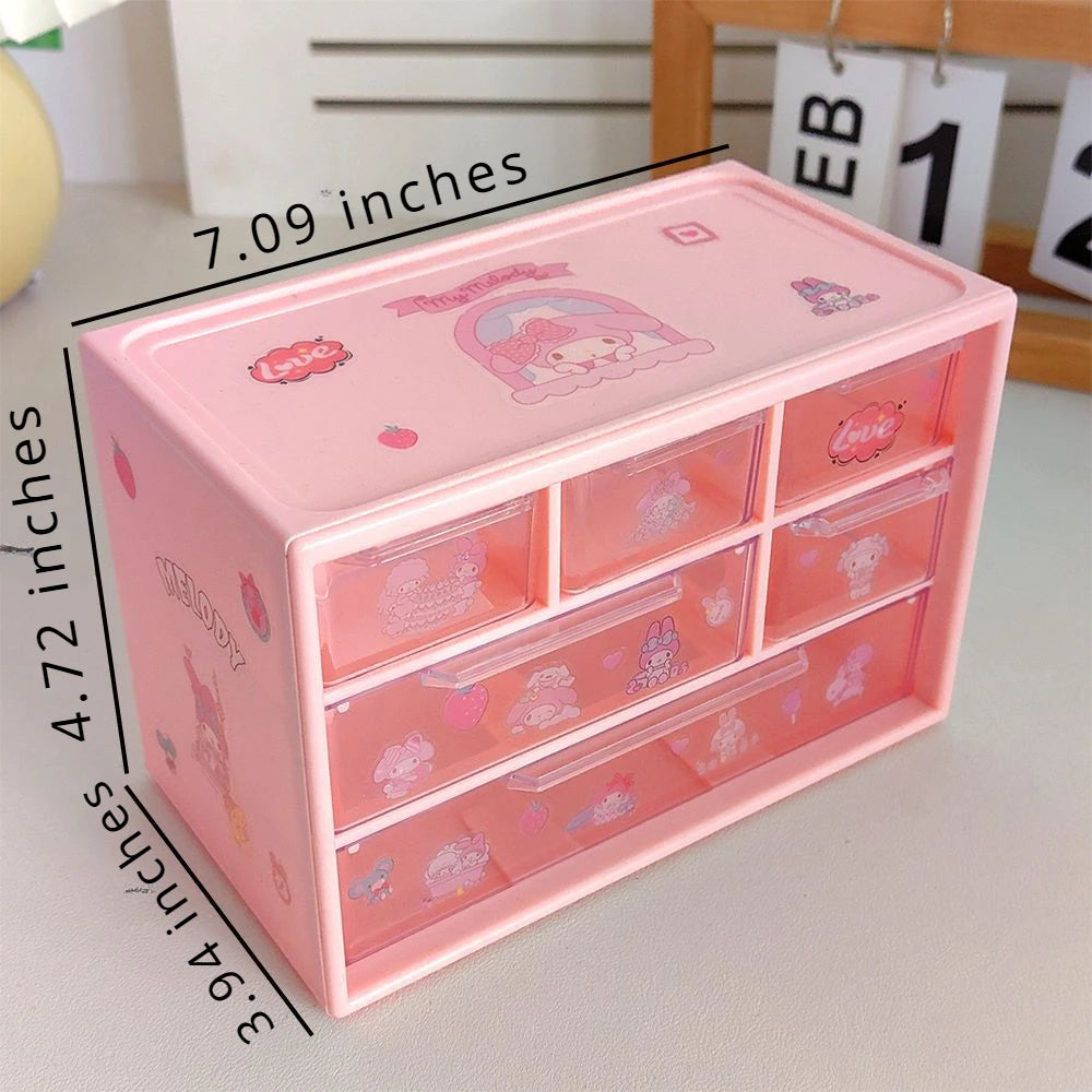 Anime Sanrio Kawaii Storage Box Kuromi Melody Cinnamoroll Diy Drawer Case Toys Pochacco Jewelry Shelf Birthday Student Gifts