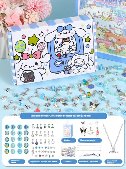 New In Stock Kawaii Sanrio Kuromi Melody Cinnamoroll DIY Beaded Bracelet Set With Storage Box Handmade Jewelry Toy Girls Gifts