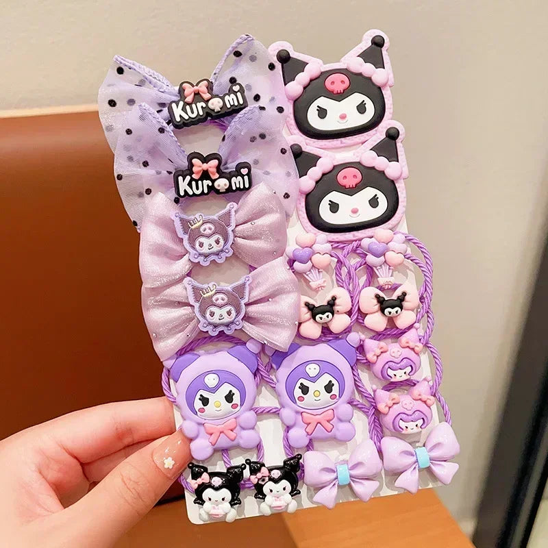 18pcs Sanrio Hello Kitty Hair Rope Anime Cartoon Cute My Melody Kuromi Hair Accessories Hair Circle Girl&Child Holiday Gifts