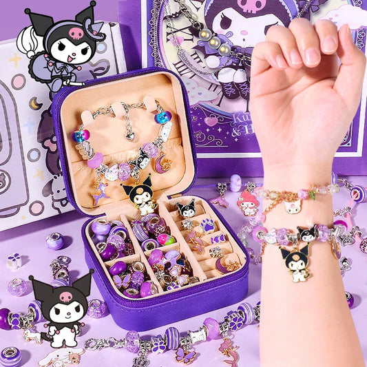 New In Stock Kawaii Sanrio Kuromi Melody Cinnamoroll DIY Beaded Bracelet Set With Storage Box Handmade Jewelry Toy Girls Gifts