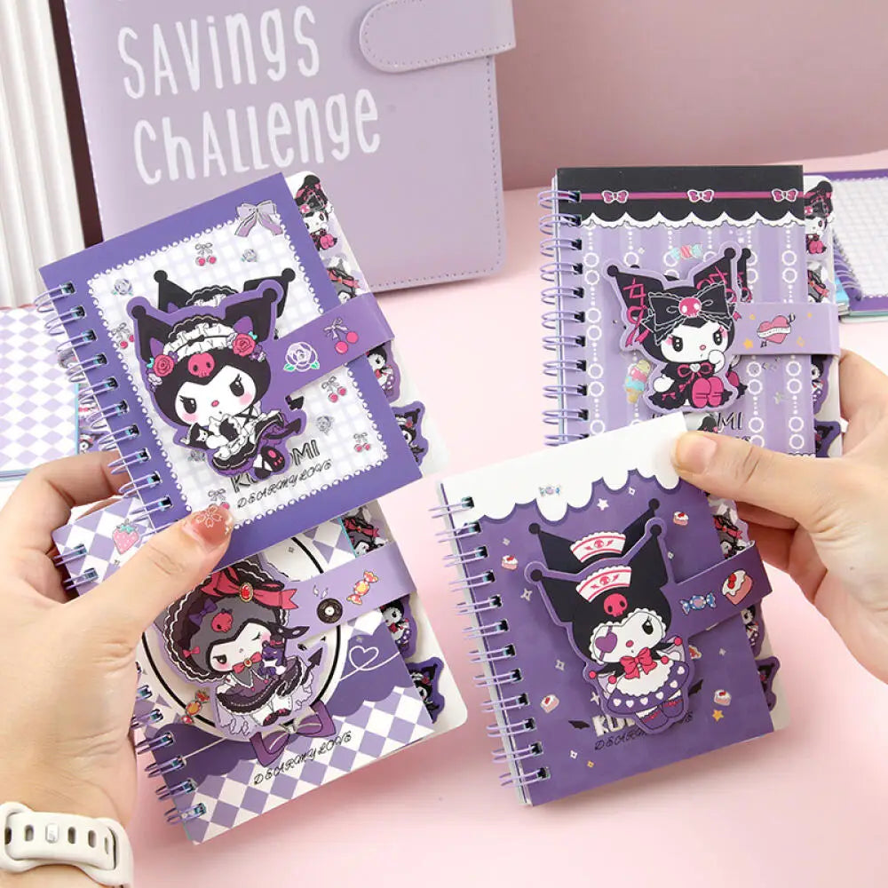Random One Sanrio Kuromi Coil Notebook Cartoon Colour Printing Notebook Notepad Portable Magnetic Buckle Notebooks Stationery