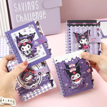Random One Sanrio Kuromi Coil Notebook Cartoon Colour Printing Notebook Notepad Portable Magnetic Buckle Notebooks Stationery