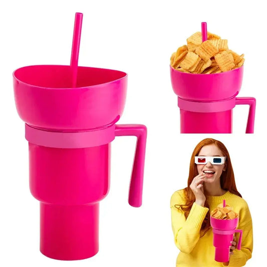 Stadium Tumbler Popcorn Drink Cola Cup 2 In 1 Snackies Cup Portable Splash Snack Bowl Chicken Storage Bowl with Handle Straw Cup upscaleclicks