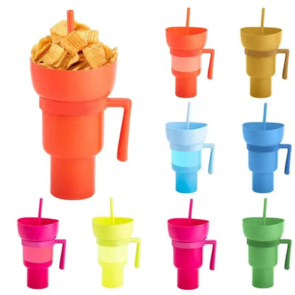 Stadium Tumbler Popcorn Drink Cola Cup 2 In 1 Snackies Cup Portable Splash Snack Bowl Chicken Storage Bowl with Handle Straw Cup upscaleclicks