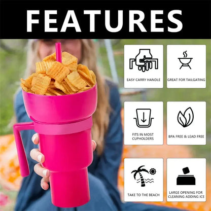 Stadium Tumbler Popcorn Drink Cola Cup 2 In 1 Snackies Cup Portable Splash Snack Bowl Chicken Storage Bowl with Handle Straw Cup upscaleclicks