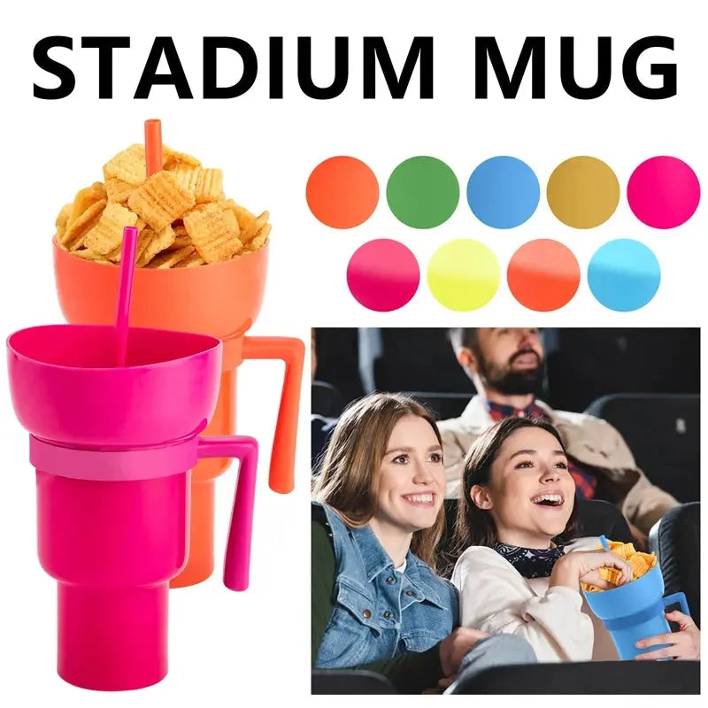 Stadium Tumbler Popcorn Drink Cola Cup 2 In 1 Snackies Cup Portable Splash Snack Bowl Chicken Storage Bowl with Handle Straw Cup upscaleclicks
