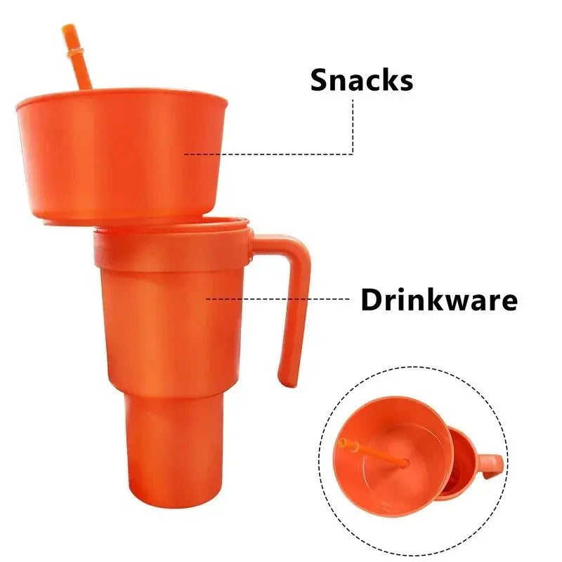 Stadium Tumbler Popcorn Drink Cola Cup 2 In 1 Snackies Cup Portable Splash Snack Bowl Chicken Storage Bowl with Handle Straw Cup upscaleclicks