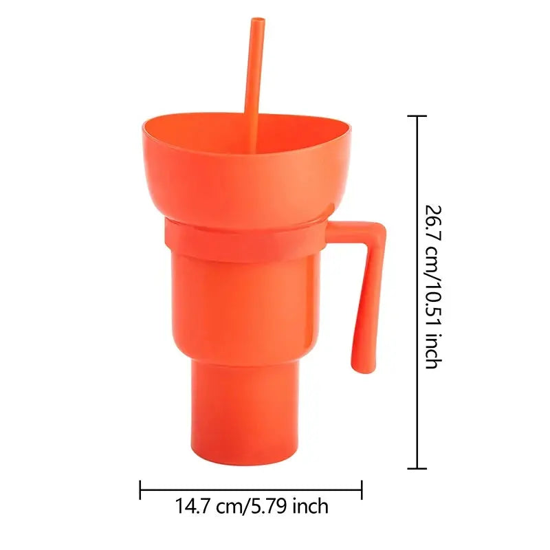 Stadium Tumbler Popcorn Drink Cola Cup 2 In 1 Snackies Cup Portable Splash Snack Bowl Chicken Storage Bowl with Handle Straw Cup upscaleclicks