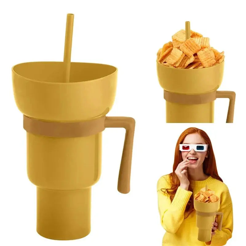 Stadium Tumbler Popcorn Drink Cola Cup 2 In 1 Snackies Cup Portable Splash Snack Bowl Chicken Storage Bowl with Handle Straw Cup upscaleclicks