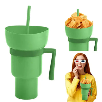 Stadium Tumbler Popcorn Drink Cola Cup 2 In 1 Snackies Cup Portable Splash Snack Bowl Chicken Storage Bowl with Handle Straw Cup upscaleclicks