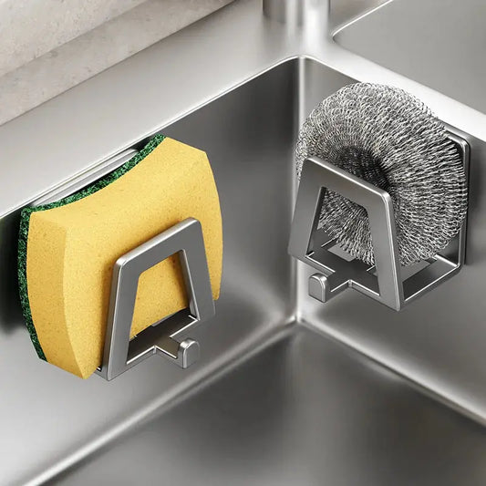 Stainless Steel Sponge Holder Self Adhesive Sink Drain Drying Sponges Racks Shelf Kitchen Storage Wall Hooks Holders Organizer upscaleclicks