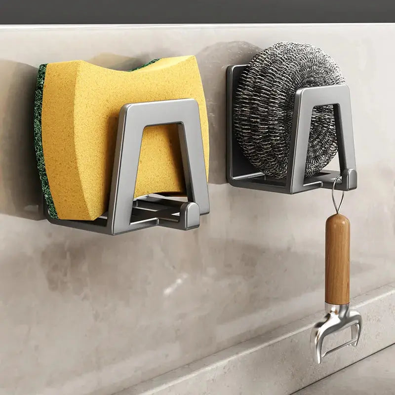 Stainless Steel Sponge Holder Self Adhesive Sink Drain Drying Sponges Racks Shelf Kitchen Storage Wall Hooks Holders Organizer upscaleclicks