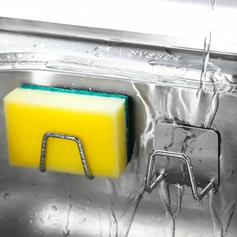 Stainless Steel Sponge Holder Self Adhesive Sink Drain Drying Sponges Racks Shelf Kitchen Storage Wall Hooks Holders Organizer upscaleclicks