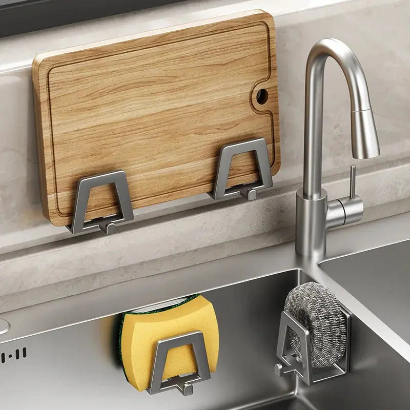 Stainless Steel Sponge Holder Self Adhesive Sink Drain Drying Sponges Racks Shelf Kitchen Storage Wall Hooks Holders Organizer upscaleclicks