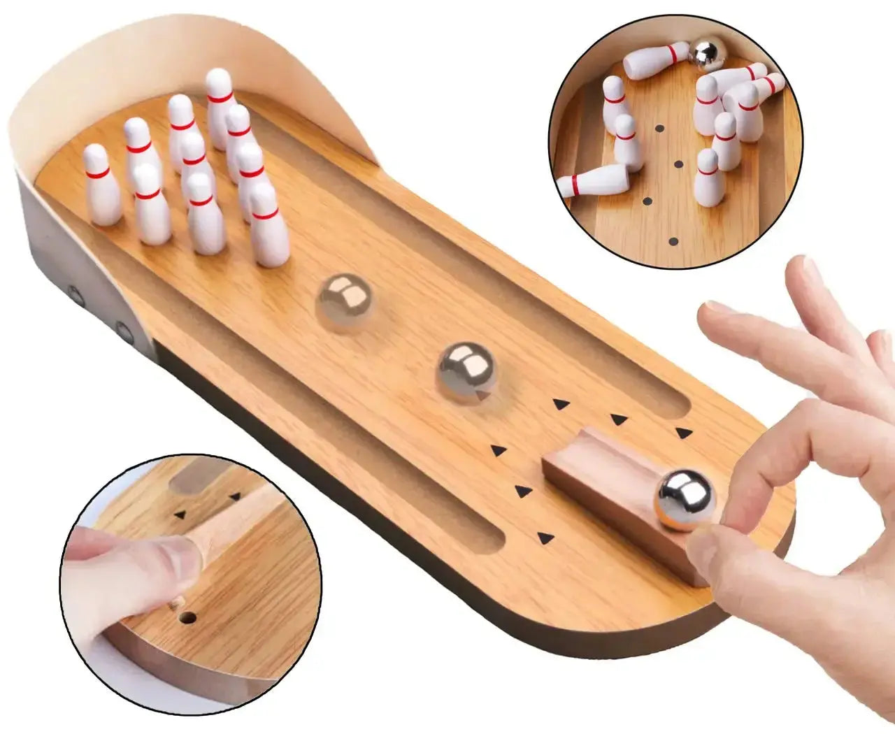 Table Top Mini Bowling Game Wooden Board Arcade Shooting Office Desk Stress Relief Finger Toys Fun Gifts for Men Women Kids upscaleclicks