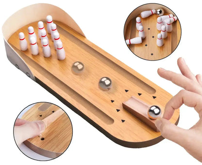 Table Top Mini Bowling Game Wooden Board Arcade Shooting Office Desk Stress Relief Finger Toys Fun Gifts for Men Women Kids upscaleclicks