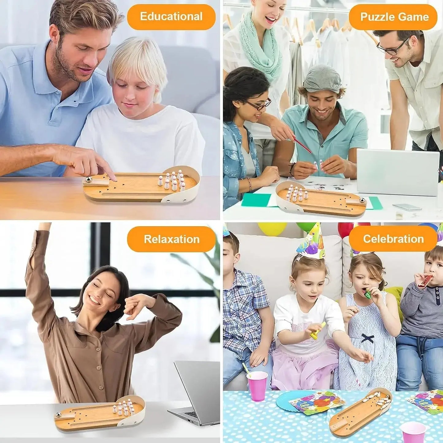 Table Top Mini Bowling Game Wooden Board Arcade Shooting Office Desk Stress Relief Finger Toys Fun Gifts for Men Women Kids upscaleclicks