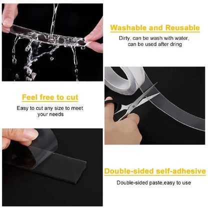 Transparent Double Sided Nano Tape Monster Tape Waterproof Wall Stickers Reusable Heat Resistant Bathroom Home Decoration Tapes upscaleclicks