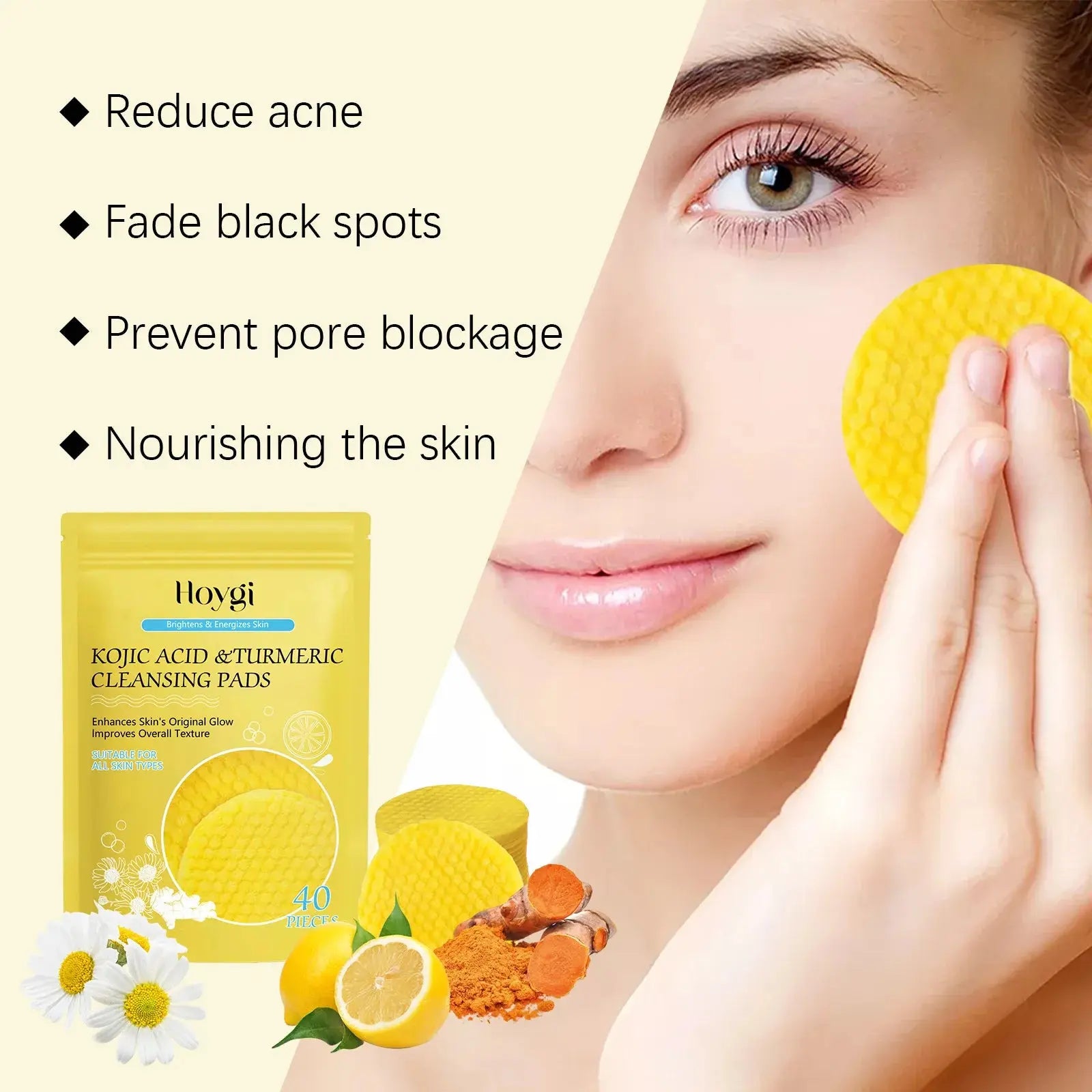 Turmeric Cleanser Dark Spot Remover Oil Control Facial Exfoliating Moisturizing Brightening Skin Care Kojic Acid Cleansing Pads upscaleclicks