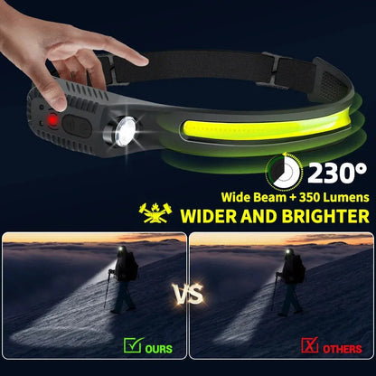 USB Rechargeable LED Sensor Headlamp XPE+COB Headlight Led Head Torch Camping Search Light Head Flashlight for Fishing Lantern upscaleclicks