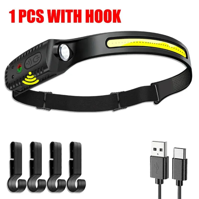 USB Rechargeable LED Sensor Headlamp XPE+COB Headlight Led Head Torch Camping Search Light Head Flashlight for Fishing Lantern upscaleclicks