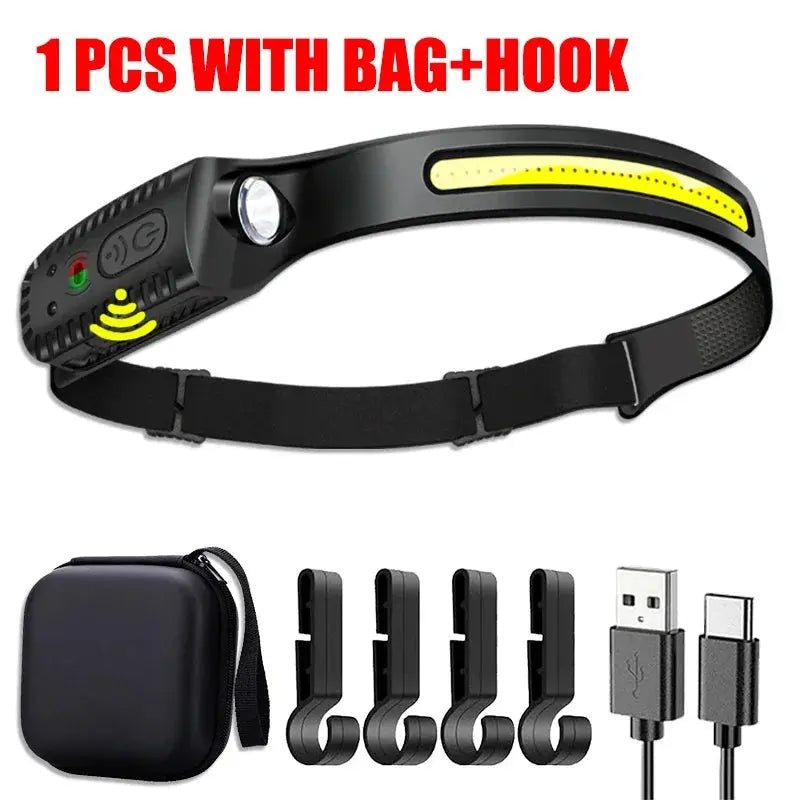 USB Rechargeable LED Sensor Headlamp XPE+COB Headlight Led Head Torch Camping Search Light Head Flashlight for Fishing Lantern upscaleclicks