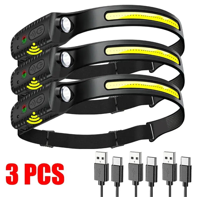 USB Rechargeable LED Sensor Headlamp XPE+COB Headlight Led Head Torch Camping Search Light Head Flashlight for Fishing Lantern upscaleclicks