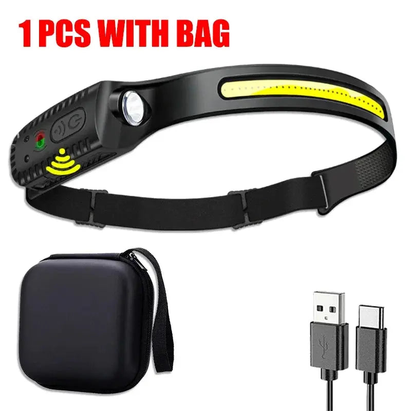 USB Rechargeable LED Sensor Headlamp XPE+COB Headlight Led Head Torch Camping Search Light Head Flashlight for Fishing Lantern upscaleclicks