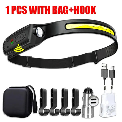 USB Rechargeable LED Sensor Headlamp XPE+COB Headlight Led Head Torch Camping Search Light Head Flashlight for Fishing Lantern upscaleclicks