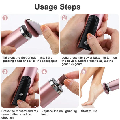 USB Rechargeable Wireless Electric Foot File Cuticle Callus Remover Machine Pedicure Tools Foot Heel Care Tool With Sandpaper upscaleclicks