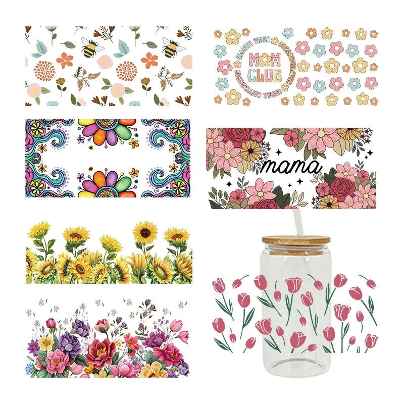 UV DTF Transfers Stickers, Cup Wraps, Flower Bee, Printed for DIY Glass, Ceramic Metal Leather, 3D, 16oz D6414 upscaleclicks