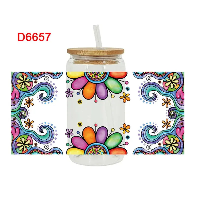 UV DTF Transfers Stickers, Cup Wraps, Flower Bee, Printed for DIY Glass, Ceramic Metal Leather, 3D, 16oz D6414 upscaleclicks