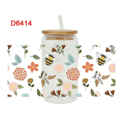 UV DTF Transfers Stickers, Cup Wraps, Flower Bee, Printed for DIY Glass, Ceramic Metal Leather, 3D, 16oz D6414 upscaleclicks