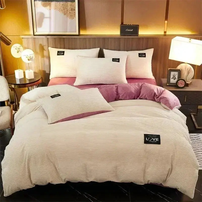 Ultra-Soft Velvet Duvet Cover Warm Thick Bed Quilt Cover Double Bed Luxury Bedding Solid Color Velvet Duvet Cover 겨울용 따뜻한 이불 커버 upscaleclicks