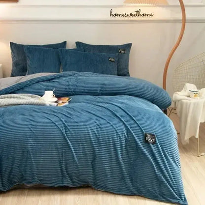 Ultra-Soft Velvet Duvet Cover Warm Thick Bed Quilt Cover Double Bed Luxury Bedding Solid Color Velvet Duvet Cover 겨울용 따뜻한 이불 커버 upscaleclicks