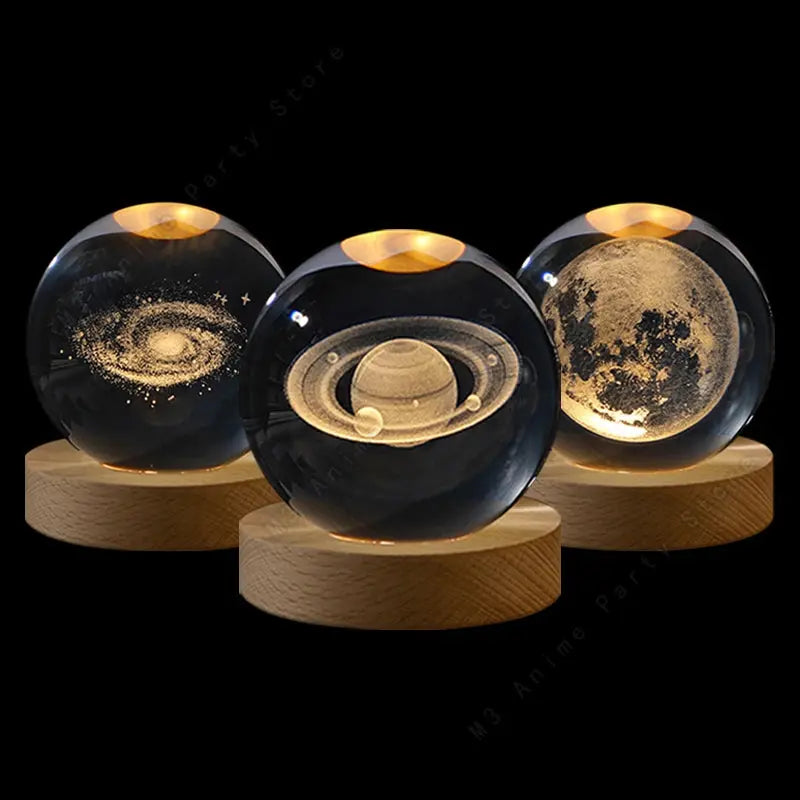Unique 3D Crystal Ball Night Light Led Lamp Bedside Table Glowing Galaxy Lamp Saturn Planets Moon Children Birthday Gift Toy 5cm upscaleclicks