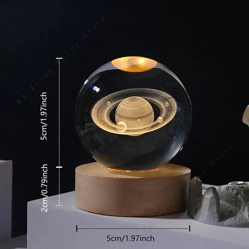 Unique 3D Crystal Ball Night Light Led Lamp Bedside Table Glowing Galaxy Lamp Saturn Planets Moon Children Birthday Gift Toy 5cm upscaleclicks