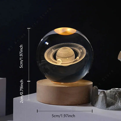 Unique 3D Crystal Ball Night Light Led Lamp Bedside Table Glowing Galaxy Lamp Saturn Planets Moon Children Birthday Gift Toy 5cm upscaleclicks