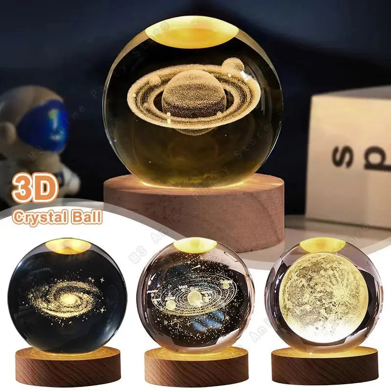 Unique 3D Crystal Ball Night Light Led Lamp Bedside Table Glowing Galaxy Lamp Saturn Planets Moon Children Birthday Gift Toy 5cm upscaleclicks