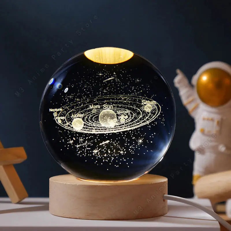 Unique 3D Crystal Ball Night Light Led Lamp Bedside Table Glowing Galaxy Lamp Saturn Planets Moon Children Birthday Gift Toy 5cm upscaleclicks