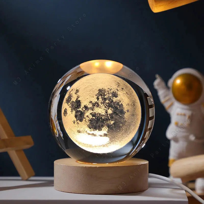 Unique 3D Crystal Ball Night Light Led Lamp Bedside Table Glowing Galaxy Lamp Saturn Planets Moon Children Birthday Gift Toy 5cm upscaleclicks