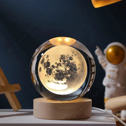 Unique 3D Crystal Ball Night Light Led Lamp Bedside Table Glowing Galaxy Lamp Saturn Planets Moon Children Birthday Gift Toy 5cm upscaleclicks