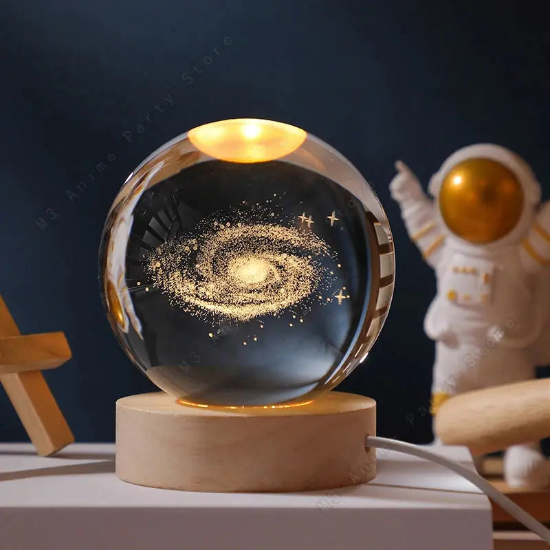 Unique 3D Crystal Ball Night Light Led Lamp Bedside Table Glowing Galaxy Lamp Saturn Planets Moon Children Birthday Gift Toy 5cm upscaleclicks