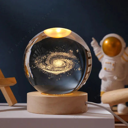 Unique 3D Crystal Ball Night Light Led Lamp Bedside Table Glowing Galaxy Lamp Saturn Planets Moon Children Birthday Gift Toy 5cm upscaleclicks