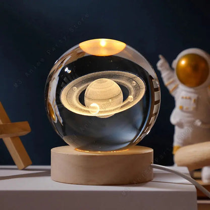Unique 3D Crystal Ball Night Light Led Lamp Bedside Table Glowing Galaxy Lamp Saturn Planets Moon Children Birthday Gift Toy 5cm upscaleclicks