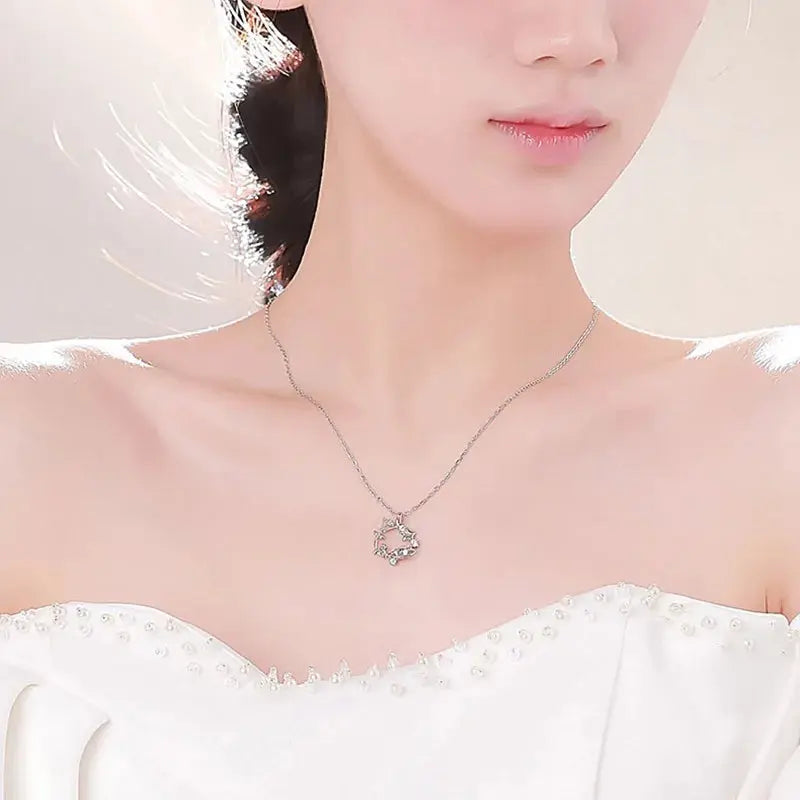 VOQ Silver Color Pendant Necklace Female Inset Zircon Little Prince Rose Necklace Collarbone Chain Jewelry Gift upscaleclicks