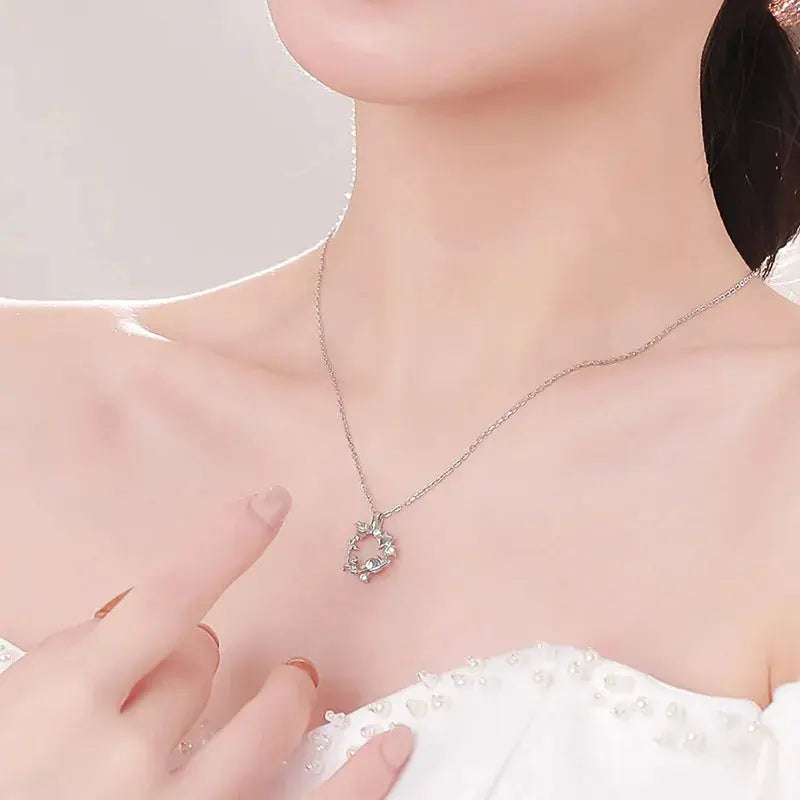 VOQ Silver Color Pendant Necklace Female Inset Zircon Little Prince Rose Necklace Collarbone Chain Jewelry Gift upscaleclicks